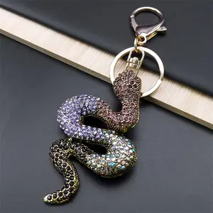1Count Alloy Snake Keychain with Rhinesne Accents, Lobster Clasp, Decorative Metal Bag Charm, Car Souvenir, Halloween Festival Accessory - Single Piece, Snake