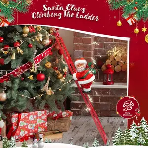 Electric Climbing Ladder Santa Claus Toy, Plays Music, Can Climb Stairs & Flip Down, Christmas Decoration, Kids Gift, Battery Not Included
