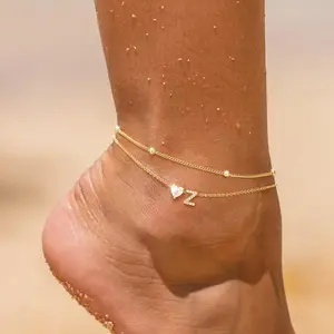 Tewiky Love Heart Initial Gold Anklets for Women Dainty CZ Anklet Trendy Waterproof Fashion Jewelry Gifts for Women