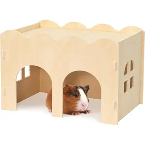 Guinea Pig House Natural Wooden Chew Proof Hideaway Hut for Guinea Pig and Other Small Pets new pet cage new  pet  cage
