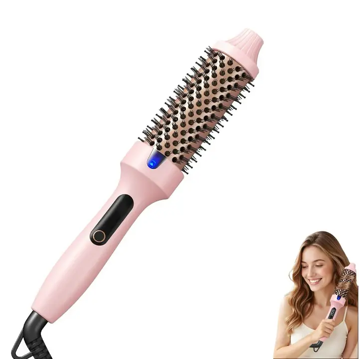 Ionic Thermal Brush, 1.5inch Negative Ion Heated Styling Brush, Hair Heated Curler Brush, Curling Iron Hair Styling Comb with 6 Temperature Settings, Less Damage, Anti-Frizz Curling Brush for Straight or Wavy Hair, Gift for Women