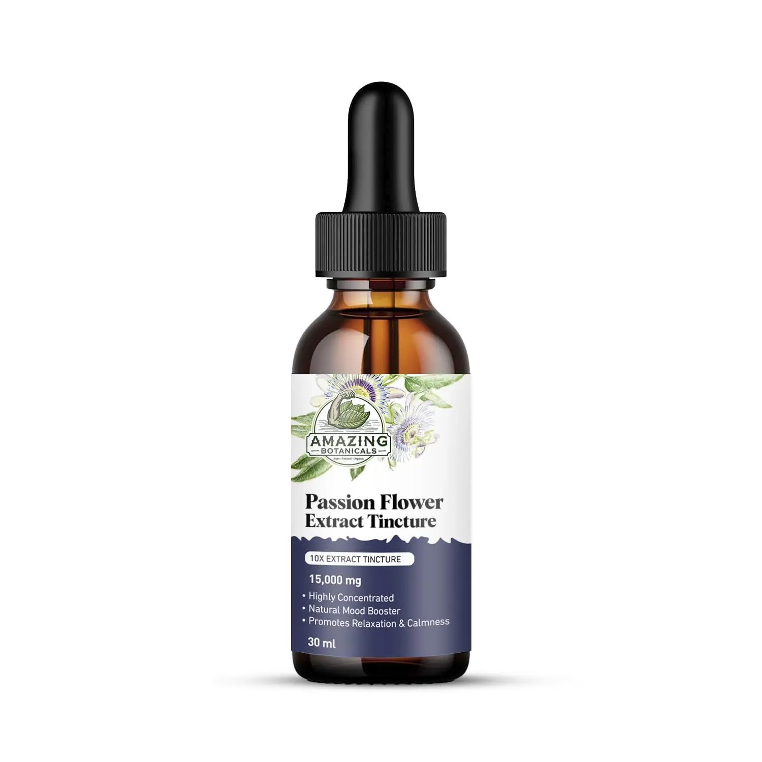 Amazing Botanicals 10X Passionflower Extract Tincture - 15000 mg High-Potency Antioxidant Supplement, Lab-Tested Purity, Natural Ingredients, Stress Calm Supplement, 30ml (1oz) Passiflora Liquid Extract Bottle