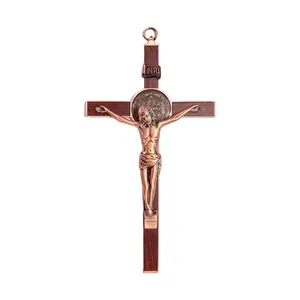 St. Benedict Crucifix Wall Cross 9.06" Wooden Alloy Catholic Cross INRI Jesus Christ Wall Decor for Home Church