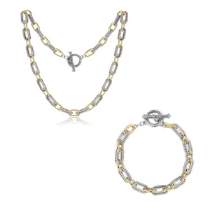 Mytys Two-Tone Chain Long Necklace 48cm Bracelet Set - Modern Luxury with Elegant Detailing for Women Chic Classic Jewelry