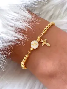 Women's Zircon Cross Initial Letter Bracelet, Adjustable Chain, Initial Charm Bracelets, Casual Style, All Seasons Jewelry Accessory