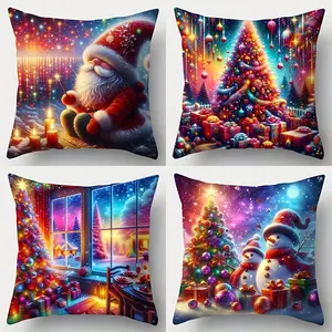 4pcs, Christmas Theme Festive Decorative Throw Pillow Covers, Vibrant Tree, Snowman and Santa Claus Designs, Suitable for Living Room Sofa Holiday Decor, Cushion Cover Decoration for Room Decor and Bedroom Decor, Single Sided Printing, No Pillow Core