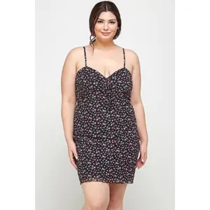 Plus Size Ditsy Floral Print On Mesh Fabric Cami Dress