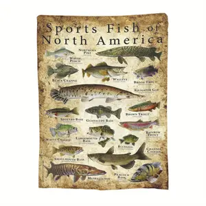 Sports Fish of North America Educational Flannel Blanket - Hypoallergenic, Tear-Resistant, All-Season Knitted Soft Warm Sofa Bed Office Travel, Machine Washable, Animal Theme, Ideal for Holidays