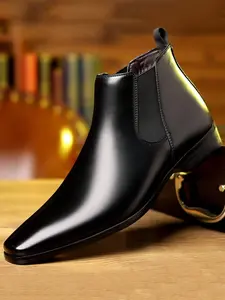 Men's Pointed Toe Slip-On PU Leather Chelsea Boots, Comfortable Rubber Sole Casual Shoes, Daily Wear Fashion Sneakers Footwear, Walking Shoes