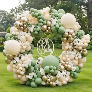 Sage Green & Gold Balloon Arch Kit Elegant Sand, White & Metallic Balloons for Weddings & Parties