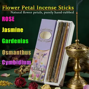 Handmade Petal Incense Sticks, 21cm Long Argentinian Incense, Dried Petals and Fragrance Powder, Osmanthus, Rose, Jasmine, Gardenia, Cymbidium，Purifies Air, Deodorizes, Aesthetic Smoke Effect