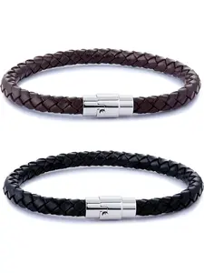 2-3PCS Stainless Steel Braided Leather Bracelet for Men Women Wrist Cuff Bracelet 7.5-8.5 inches Braided Bracelets