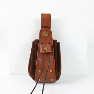 Vintage Medieval Faux Leather Drawstring Pouch, Portable Coin Purse, Rivets Belt Pouch, Dice Bag for Larp Ren Faire