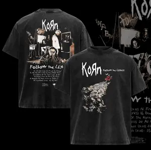Vintage Korn Follow The Leader Band Shirt Over Print Tee Black Graphic tee
