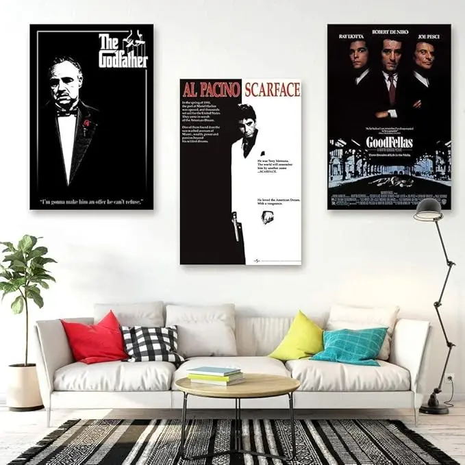 Close Up Gangster Movies Poster Set of 3 The Godfather Al Pacino Scarface Goodfellas - Unframed