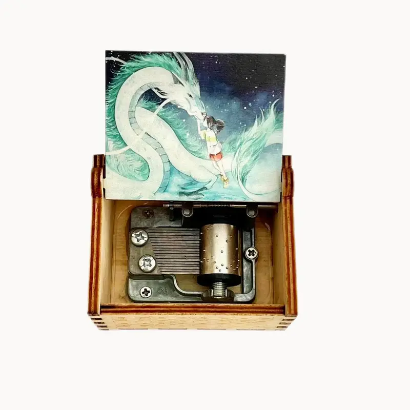 Wooden vintage Music Box Hand Rolling Dragon gift