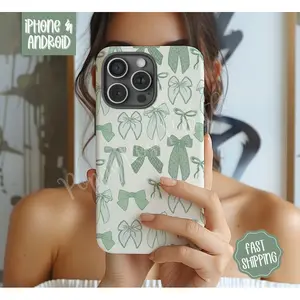 Sage Coquette Bows Phone Case Compatible Tough Cases Compatible with Samsung Galaxy S25