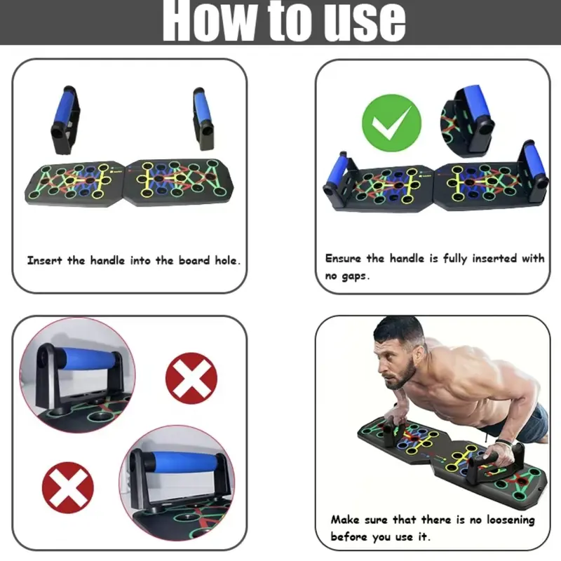 28-in-1 Portable Foldable Push-Up Board with Handles - Multifunctional Home Gym Strength Training Equipment, Color-Coded Slots, Compact Size, Unisex Upperbody Gear for Floor Workouts, Targeted Push-Up/Triceps/Back Focus, Take to the Gym
