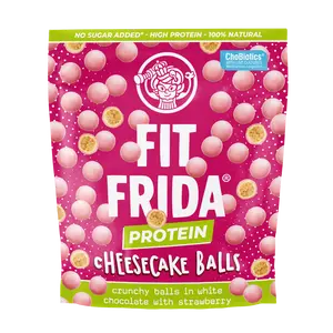 Fit Frida Protein Cheesecake Balls in White Chocolate with Strawberry No Sugar Added High Protein 100% Natural