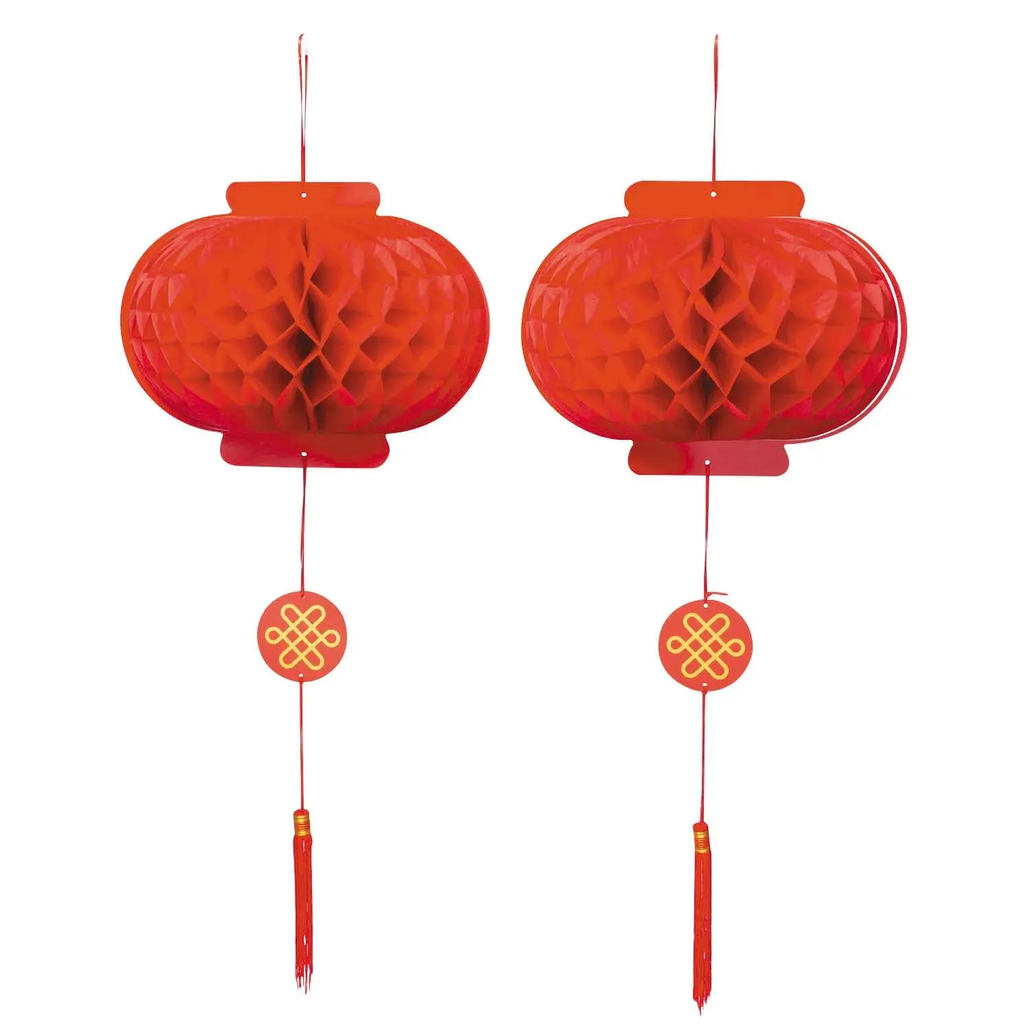 12" Chinese New Year Hanging Paper Lanterns - 2-Piece Set, Home Decor, Room Decor, Party Decoration