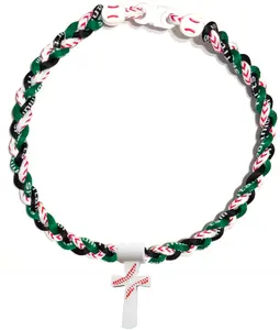 Tornado 3 Rope Necklace Baseball Stitch Clasp Green White Black + White Cross