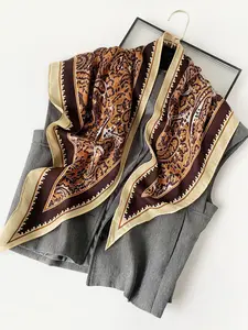 Spring Summer Vintage New Twill Nut Print Triangle Silk Scarf, Luxurious Retro Fashion Versatile Shawl, Elegant Ditsy Floral Pattern, Paisley Print Scarf