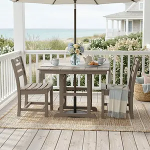 Antique Wood HDPE Outdoor Patio Dining Set, 37.8 in. Square Table with 2 Chairs, All-Weather 3-Piece Bistro Set