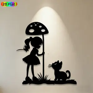 1pc Girl with Cat & Mushroom Metal Wall Art, Whimsical Girl Cat Mushroom Statue Mural, Ideal Gift for Easter, Children's Day, Fairy Tale Decor Enthusiasts,  Metal Wall Decor , Perfect for Kids Room Wall & Garden Fence, Charming Outdoor & Indoor Decor
