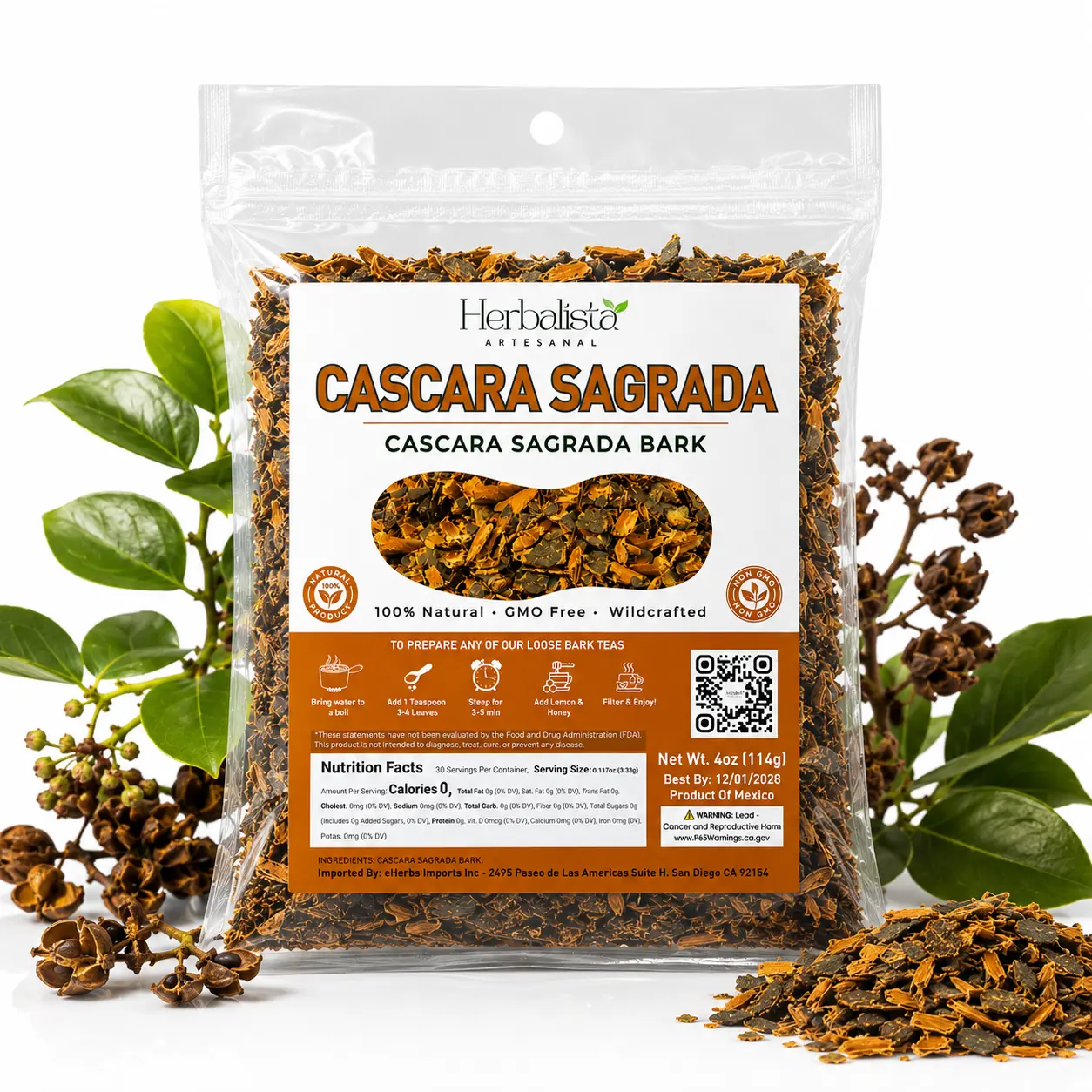 New Improved Premium Quality -  Viral Cascara Sagrada Bark Loose Tea 4 oz (114) - Better Value! | Cascara Sagrada Stick Herbal Tea - 30+ Cups | Loose Bark Bag Wildcrafted