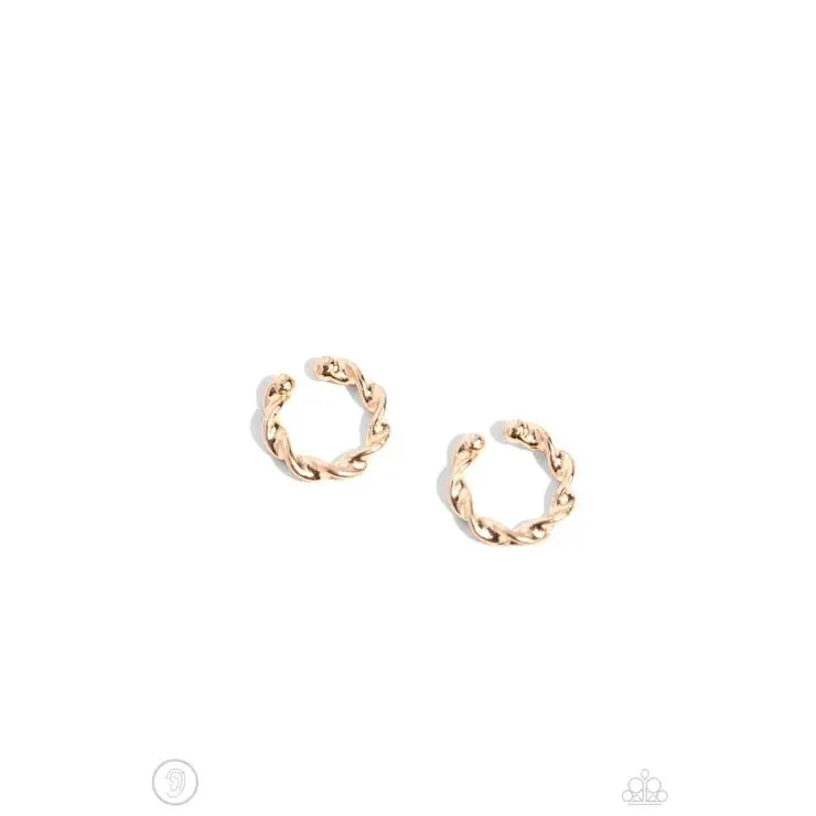 Unisex One Size Gold Twist Cuff Earrings - Thin Bar Curve Design, Adjustable Elegant Fit, Daily Casual Fashion Costume Jewelry Accessory