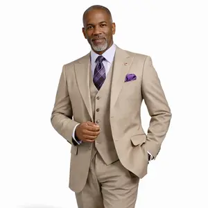 Men’s Solid 3 Piece Suit – Oatmeal Regular Fit Vest V2RK-4