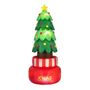 COSTWAY - 8 Feet Inflatable Rotating Xmas Tree with Built-in LED Lights and Water Bags