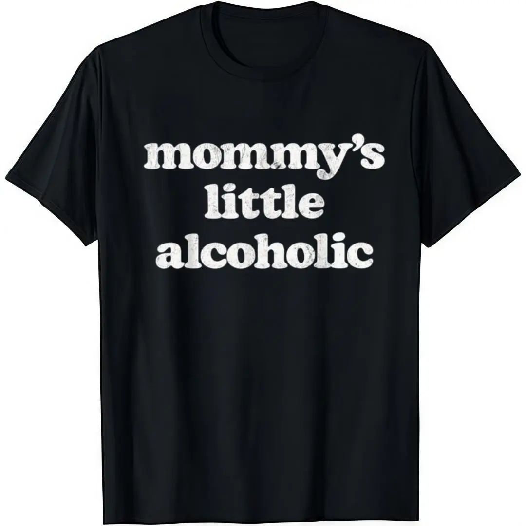 Mommy's Little Alcoholic Funny Drunk Mom Life Alcohol Joke T-Shirt Soft  Crew Neck Short Sleeve Casual Classic Graphic Tee for Men Comfortable Versatile Everyday Wear Black Menswear Stylish Tops Crewneck Shortsleeve Tropical Gamer Style
