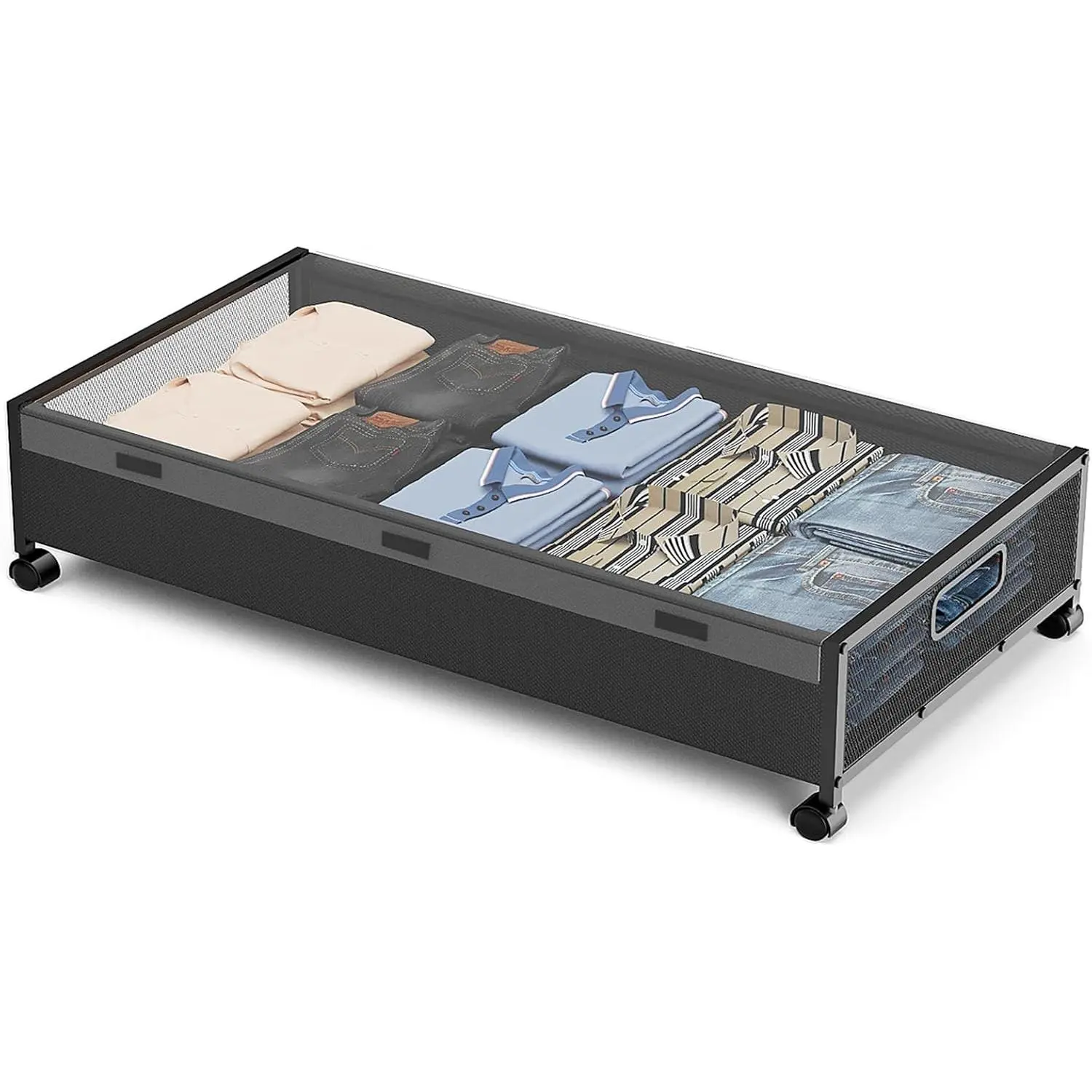 Under Bed Storage with Wheels, Under Bed Shoe Storage, Under the Bed Storage Drawers with Remove Window,  Rolling Under Bed Storage Metal Drawer for Clothes (Black-1 pack)