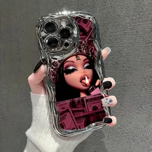 1 Elegant Luxury Cartoon Girl Creative Design Electroplated Phone Case, Shockproof Basic Protective Cover, Fashionable Durable TPU Phone Case, Aesthetic Full Coverage Anti-drop Protective Case for Apple