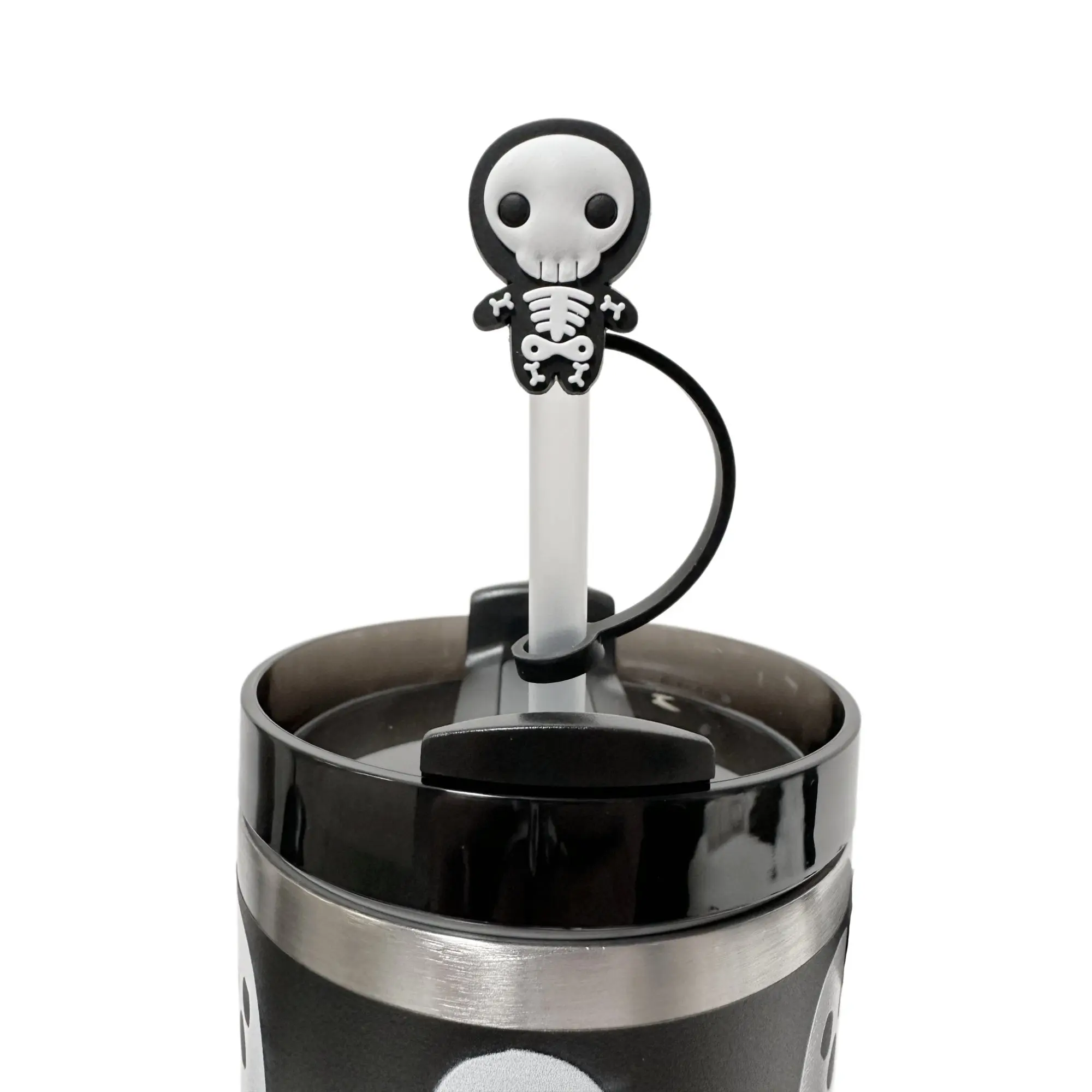 Adorable Silicone Skeleton Buddy Straw Topper, Drinkware Accessory for Tumblers