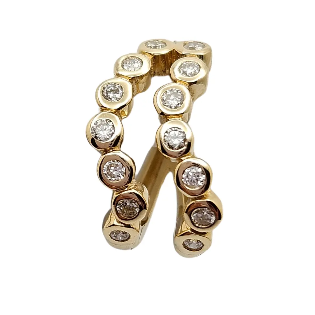 Double Wavy Bezel Diamond Mini Hoop Earrings