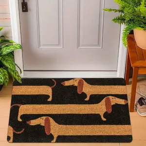 Playful Dachshund Print Non-Slip Washable Doormat - Durable Polyester Pet-Themed Entryway Mat with Smooth Texture, Machine Washable Rectangular Mat in Black, Yellow, Orange, Grey - Perfect For Home, Bathroom, And Holiday Gifts (christmas, Halloween