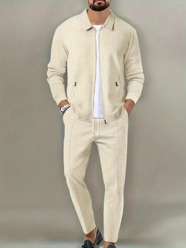 Men's Solid Color Zip-Up Jacket & Pants Set, Casual Long Sleeve Collared Outerwear, Gym Workout Running Apparel for Spring Fall, Sweat Suit, activewear set, casual sportswear, Athletic Tracksuit Set