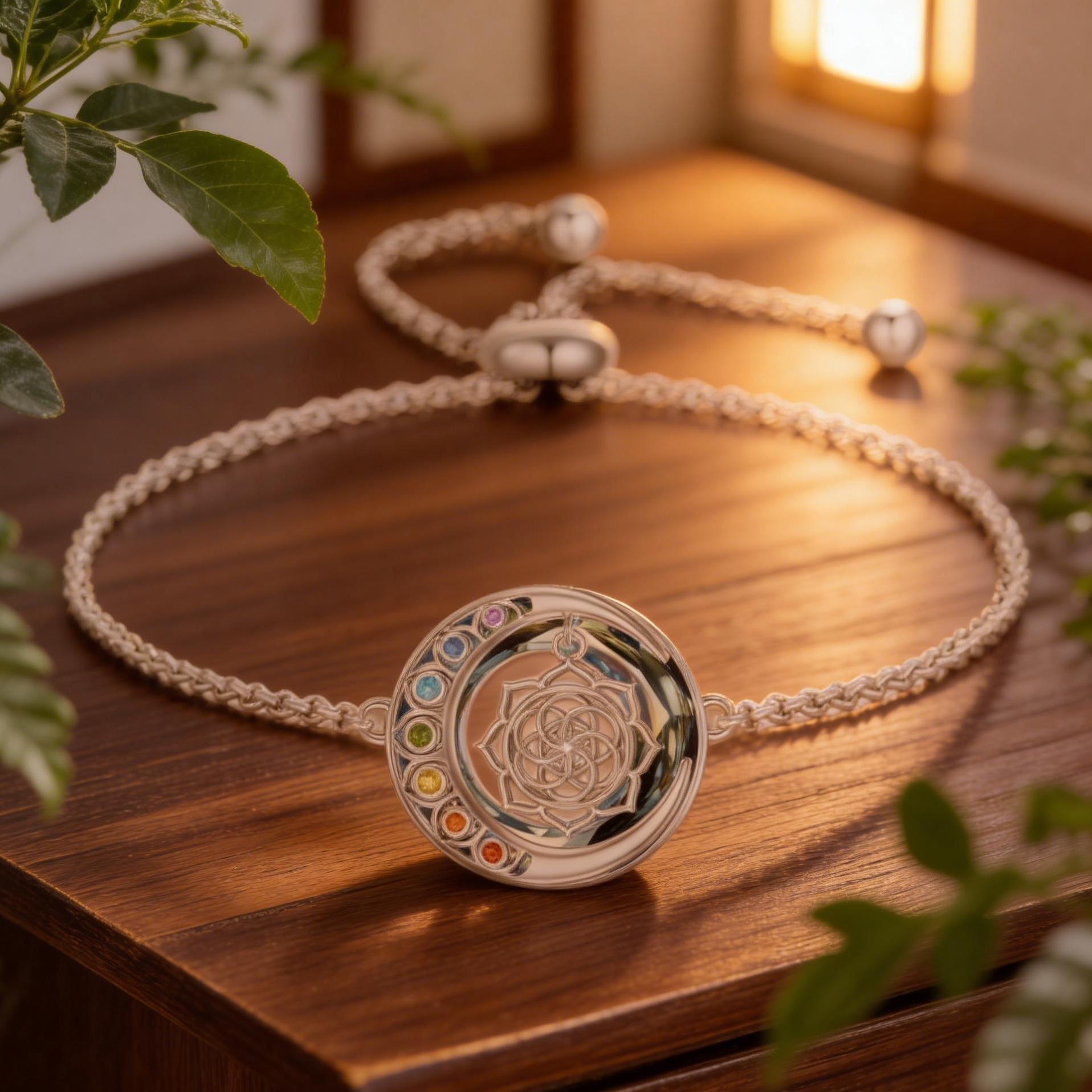 MEIDERBO Dream Chaser Chakra Flower of Life Bracelet 925 Sterling Silver Healing Energy Pendant Bella Chain Adjustable 7+2 Inch Spiritual Jewelry