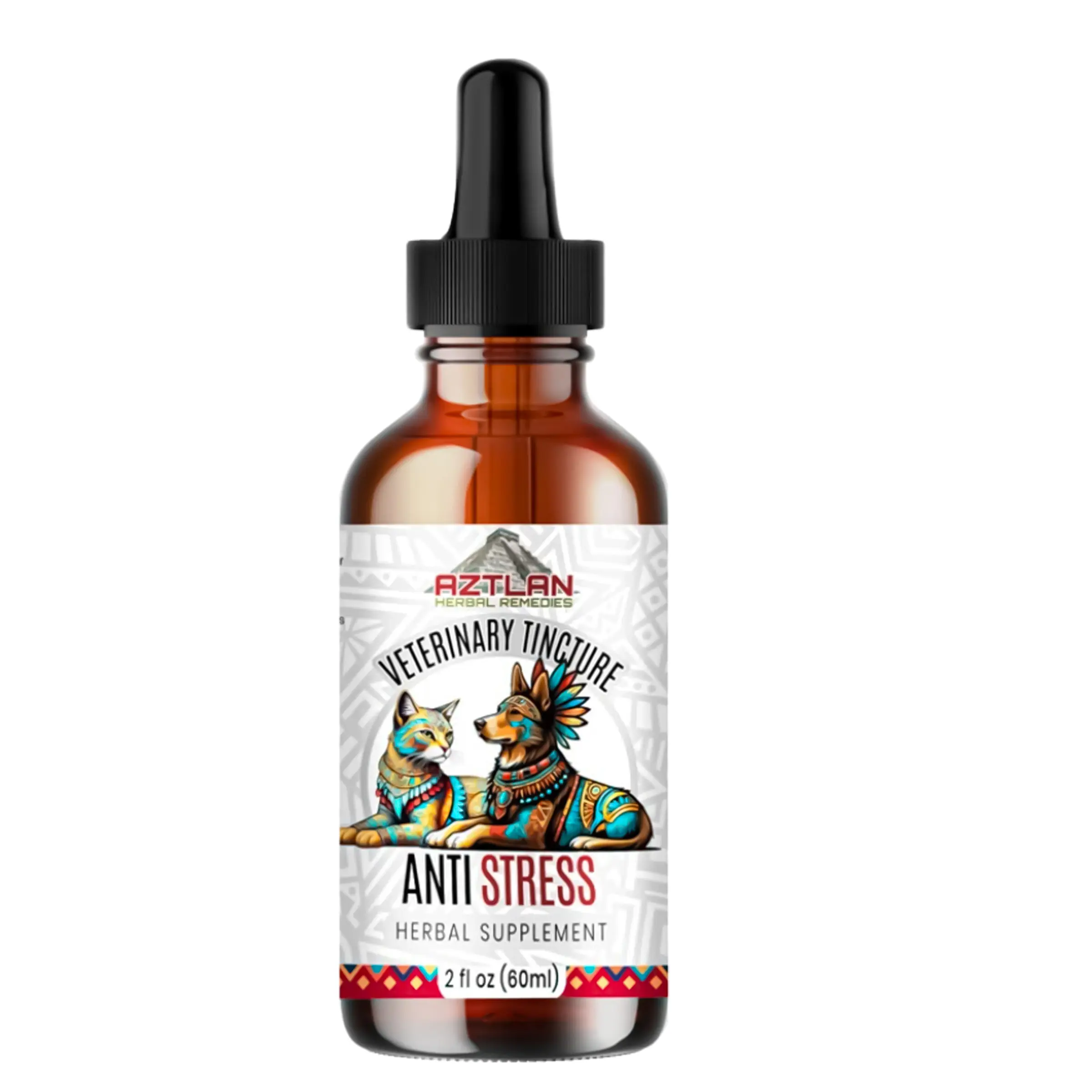 AzTLAN Pet Anti-Stress Alcohol-Free Liquid Extract 2 fl oz Herbal Supplement for Dogs & Cats Natural Calming Formula