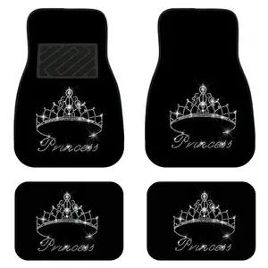 Crown Pattern Car Floor Mat, 4 Counts/set Artificial Rhinestone Decor Auto Floor Mat, Non-slip Car Interior Accessories for Women, Universal Car Accessories