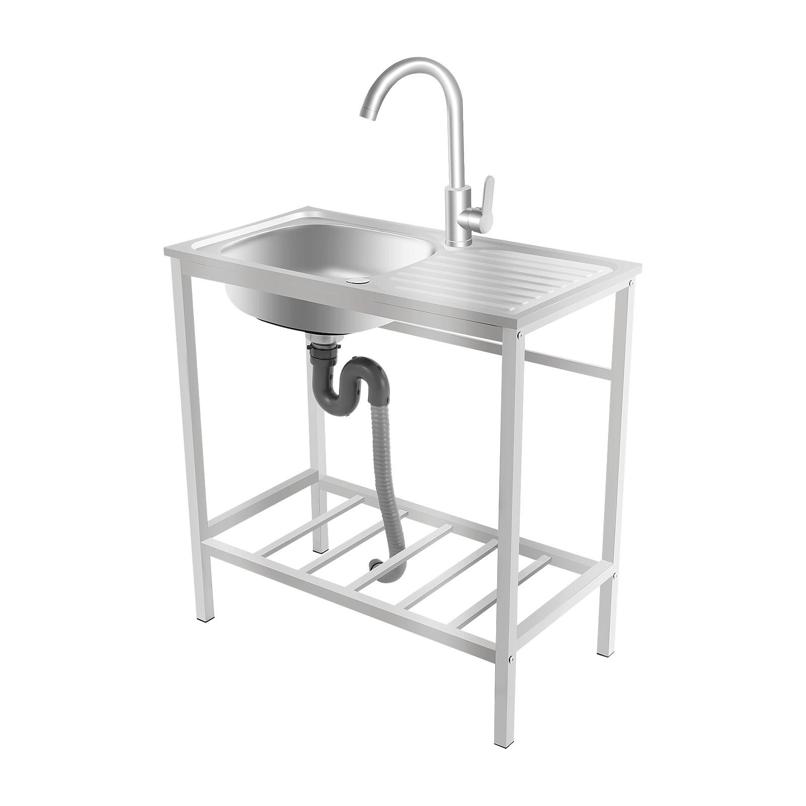Freestanding Single Bowl Stainless Steel Sink with 360° Swivel Faucet & Bottom Storage Shelf, 13.7x12.2x5.12 Inch Large Basin, 66 lbs Load Capacity, for Kitchen Laundry Room Bar Outdoor Food Truck