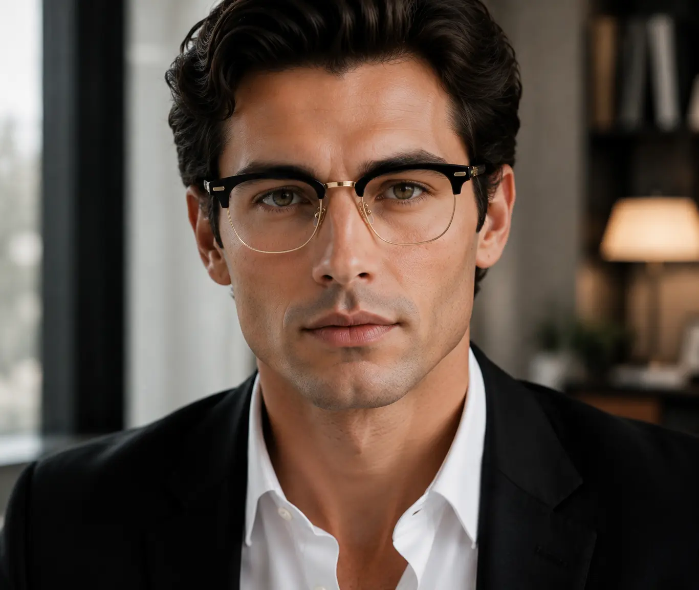 Men’s Luxury Browline Blue Light Blocking Glasses Semi Rimless Business Eyeglasses Classic Black Gold Computer  lightweight fashion frame focused work,daily wear, retro men