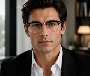 Men’s Luxury Browline Blue Light Blocking Glasses Semi Rimless Business Eyeglasses Classic Black Gold Computer Frames