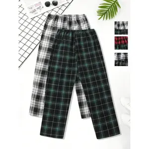 Men's Plaid Print Pajama Pants, Casual Comfy Elastic Waist Lounge Trousers for All Seasons, Men's Sleepwear for Daily Wear