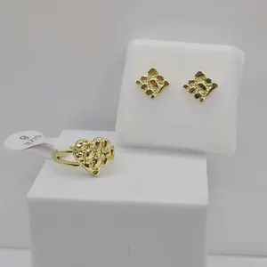fashion set ring with earrings gold-plated nugget style beautiful  set rings 7.8.9.10 available