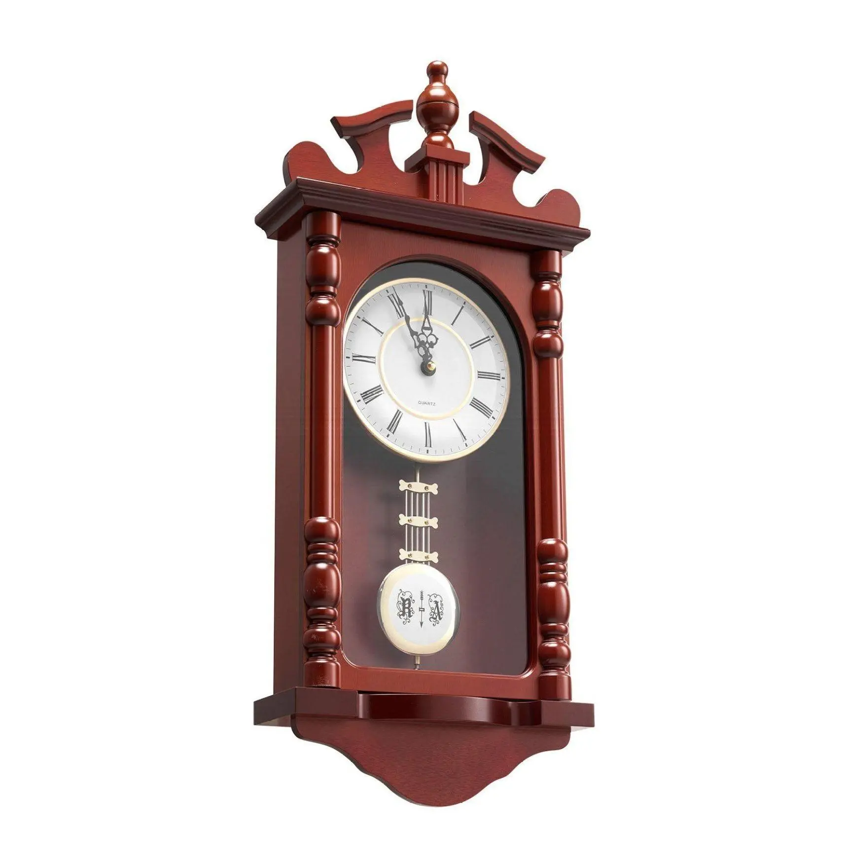 Grandfather Clock 23.2in, Vintage Pendulum Wall Clock, Pine Wood & MDF, Silent Quartz Movement, Living Room Decor, Bedroom Clock, Home Gift Cherry Finish 23 inch