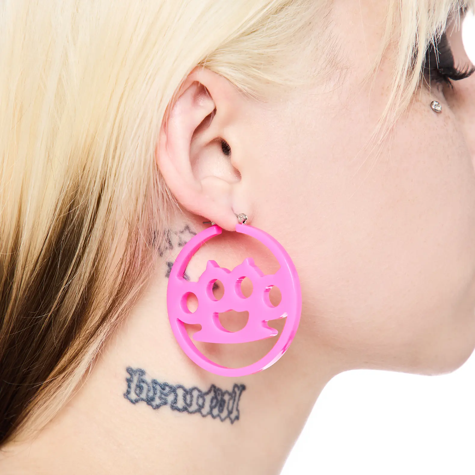 HeavenSent Bruiser Hoops in Pink | Brass Knuckle Design Acrylic Hoop Earrings