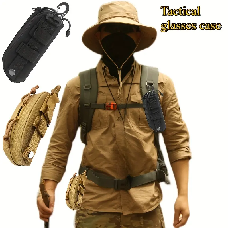 Outdoor Tactical Hard Shell Glasses Case, Glasses Storage Bag with Carabiner, Glasses Holder, Molle System Accessory Bag, Portable Sunglasses Organizer for Outdoor